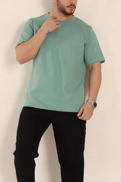 Su Yeşili Relaxed Fit Double Face Basic Erkek Tişört 348941