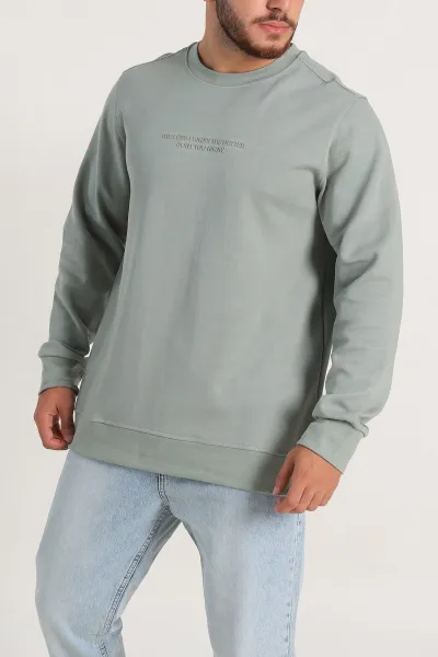Su Yeşili Relaxed Fit İki İp Yazı Detaylı Basic Erkek Sweatshirt 299863