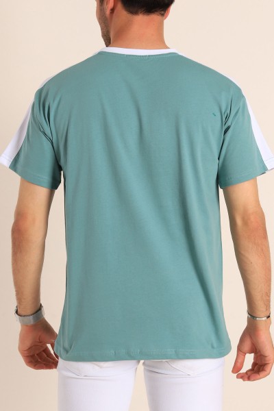 Su Yeşili Relaxed Fit Kabartma Slogan Baskılı Erkek Tişört 186586