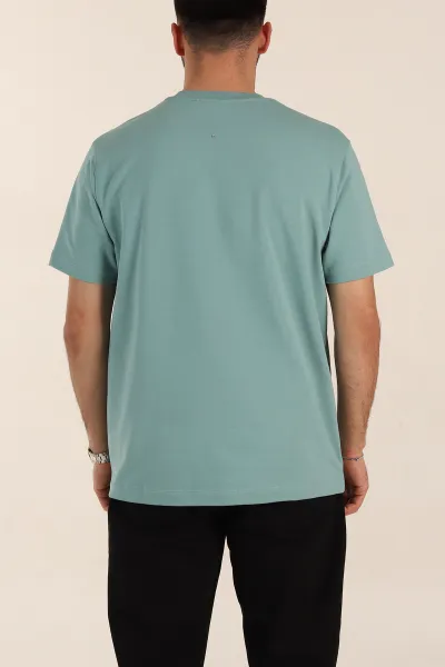 Su Yeşili Relaxed Fit Kabartma Yazı Detaylı Erkek Tişört 358506
