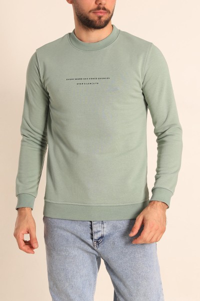 Su Yeşili Relaxed Fit Kabartma Yazılı Erkek Sweatshirt 221449
