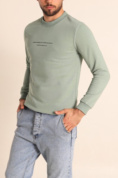 Su Yeşili Relaxed Fit Kabartma Yazılı Erkek Sweatshirt 221449
