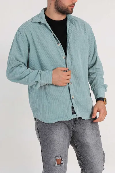 Su Yeşili Relaxed Fit Kadife Erkek Gömlek 314709