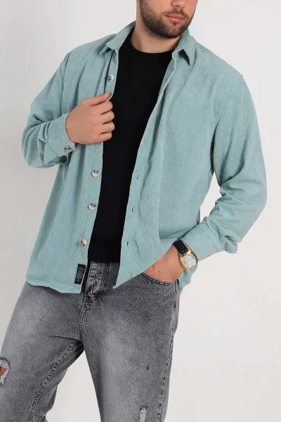 Su Yeşili Relaxed Fit Kadife Erkek Gömlek 314709
