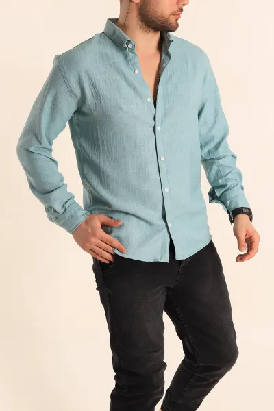 su-yesili-relaxed-fit-keten-erkek-gomlek-256527