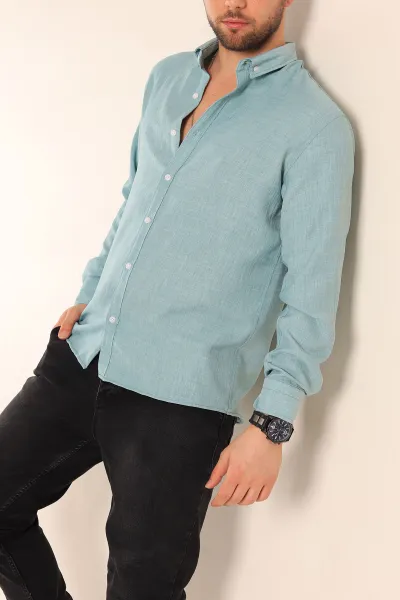 Su Yeşili Relaxed Fit Keten Erkek Gömlek 256527