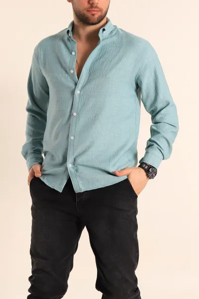 Su Yeşili Relaxed Fit Keten Erkek Gömlek 256527