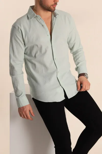 su-yesili-relaxed-fit-kirinkil-keten-erkek-gomlek-256993