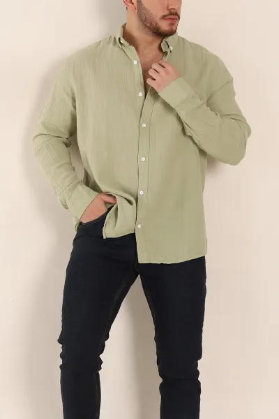 su-yesili-relaxed-fit-muslin-keten-ata-yaka-erkek-gomlek-339158