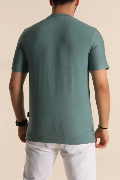 Su Yeşili Relaxed Fit Nakış Detaylı Likralı Erkek Tişört 268517