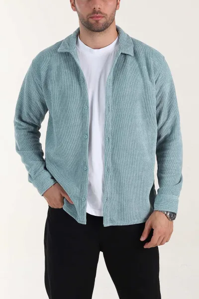 su-yesili-relaxed-fit-orme-erkek-gomlek-400089