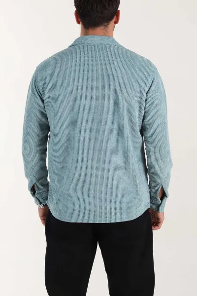 Su Yeşili Relaxed Fit Örme Erkek Gömlek 400089