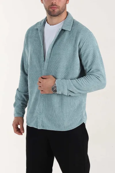Su Yeşili Relaxed Fit Örme Erkek Gömlek 400089