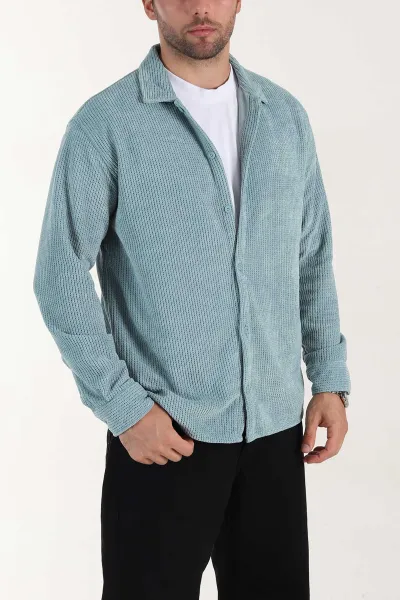 Su Yeşili Relaxed Fit Örme Erkek Gömlek 400089