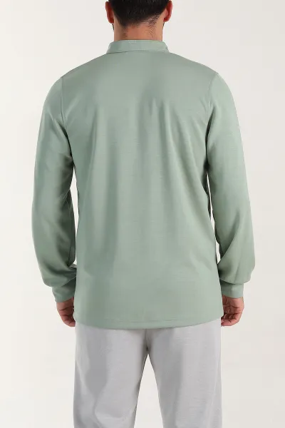 Su Yeşili Relaxed Fit Oysho Kumaş Hakim Yaka Erkek Sweatshirt 399610