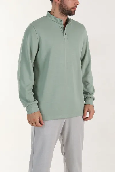 Su Yeşili Relaxed Fit Oysho Kumaş Hakim Yaka Erkek Sweatshirt 399610