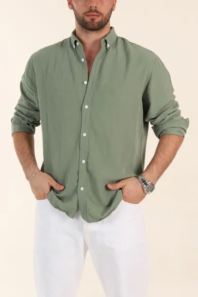 su-yesili-relaxed-fit-pamuk-ata-yaka-erkek-gomlek-363817