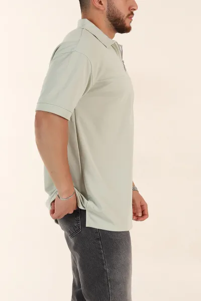 Su Yeşili Relaxed Fit Parçalı Kumaş Polo Yaka Erkek Tişört 363810