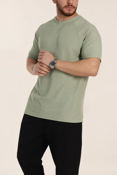 Su Yeşili Relaxed Fit Petek Dokulu Reglan Kol Basic Erkek Tişört 352026