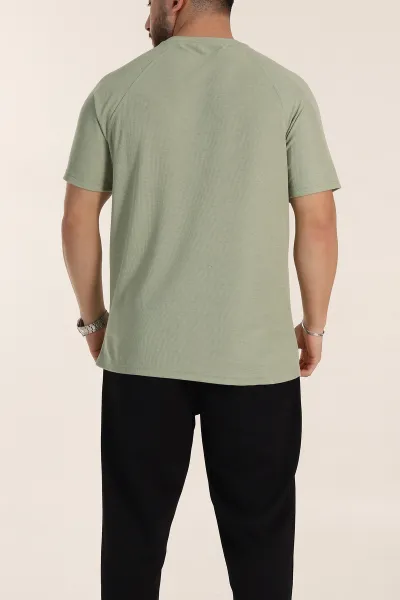 Su Yeşili Relaxed Fit Petek Dokulu Reglan Kol Basic Erkek Tişört 352026