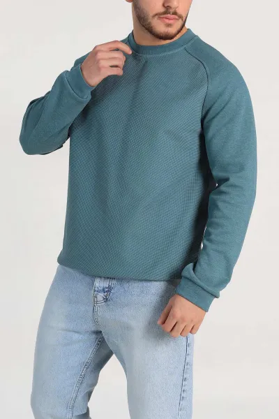 Su Yeşili Relaxed Fit Pike Kumaş Reglan Kollu Basic Sweatshirt 317688