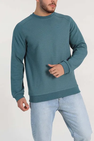 Su Yeşili Relaxed Fit Pike Kumaş Reglan Kollu Basic Sweatshirt 317688