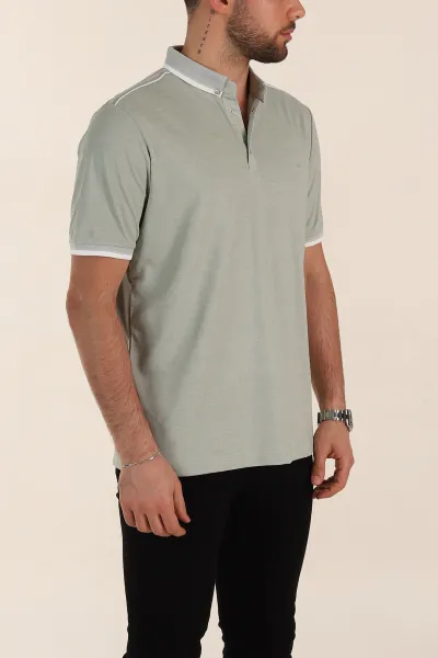 Su Yeşili Relaxed Fit Şerit Detaylı Polo Yaka Erkek Tişört 359113