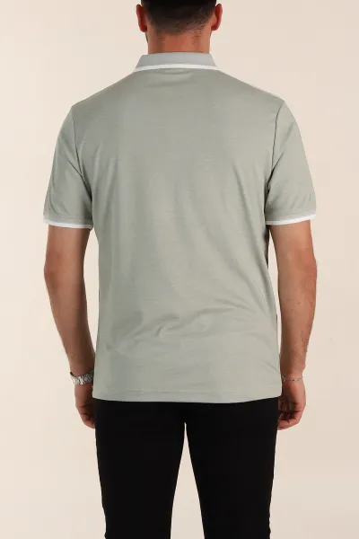 Su Yeşili Relaxed Fit Şerit Detaylı Polo Yaka Erkek Tişört 359113
