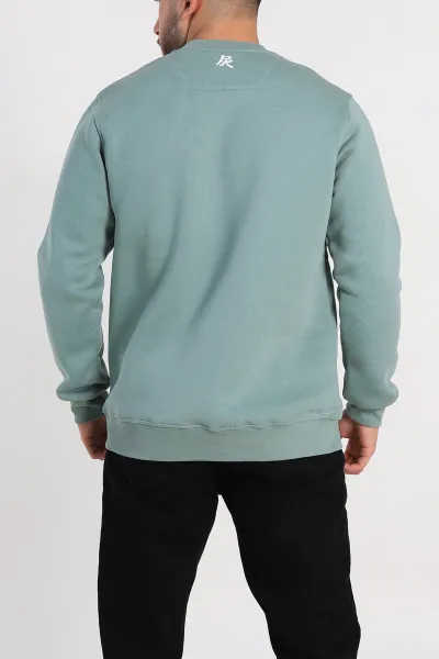 Su Yeşili Relaxed Fit Üç İp Şardonlu Kabartma Detaylı Erkek Sweatshirt 309880