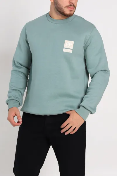 Su Yeşili Relaxed Fit Üç İp Şardonlu Kabartma Detaylı Erkek Sweatshirt 309880