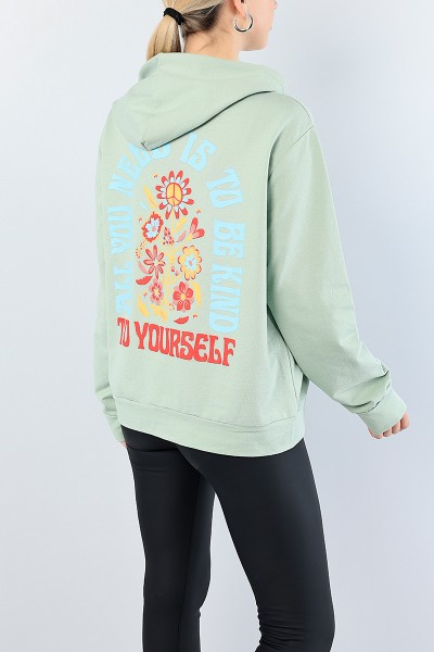 Su Yeşili Sırt Baskılı Bayan Sweat 76197