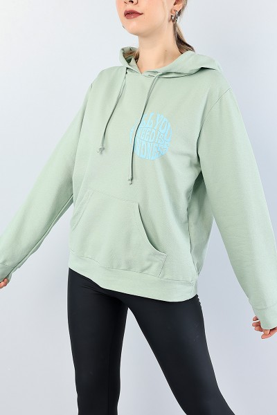 Su Yeşili Sırt Baskılı Bayan Sweat 76197