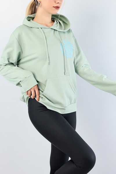 Su Yeşili Sırt Baskılı Bayan Sweat 76197