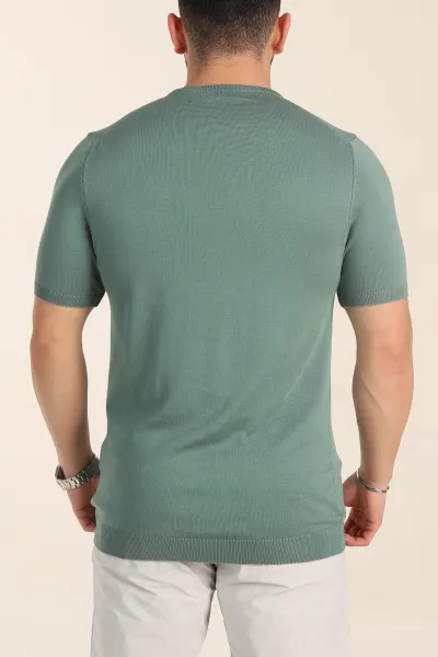 Su Yeşili Slim Fit Basic Kısa Kollu Triko Tişört 338597