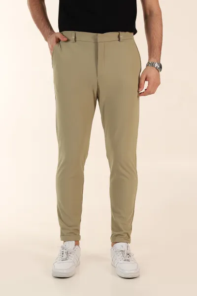 Su Yeşili Slim Fit Bel Arkası Lastikli Duble Paça Erkek Yazlık Kumaş Pantolon 365847