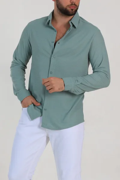 su-yesili-slim-fit-petek-dokulu-uzun-kollu-erkek-gomlek-325214