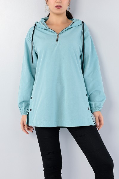 Su Yeşili Yan Çıtçıtlı Fermuarlı Tunik 75116