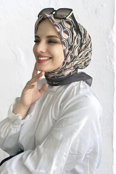 Sütlü Kahve 90x90 Cm Dijital Baskı Ay Işığı Desenli Pamuk Eşarp 372968