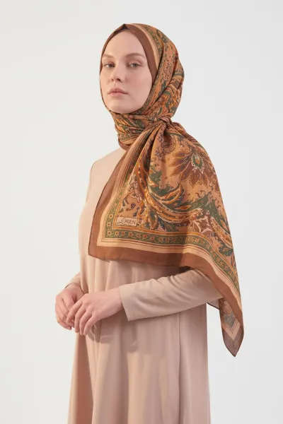 Sütlü Kahve 90x90 Cm Dijital Baskılı Persiana Desen Soft Eşarp 498451