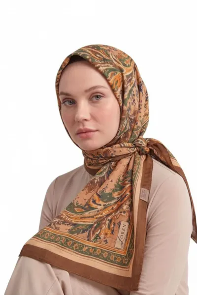 Sütlü Kahve 90x90 Cm Dijital Baskılı Persiana Desen Soft Eşarp 498451