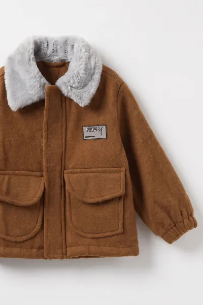 Taba (1-5 Yaş) Kürk Yaka Kaşe Erkek Çocuk Mont 495766