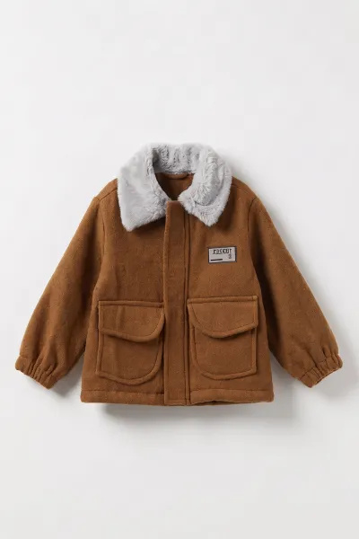 Taba (1-5 Yaş) Kürk Yaka Kaşe Erkek Çocuk Mont 495766