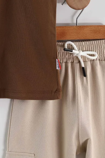 Taba (2-10 Yaş)Araba Baskılı Cepli  Şortlu Penye Erkek Çocuk Yazlık Takım 437735