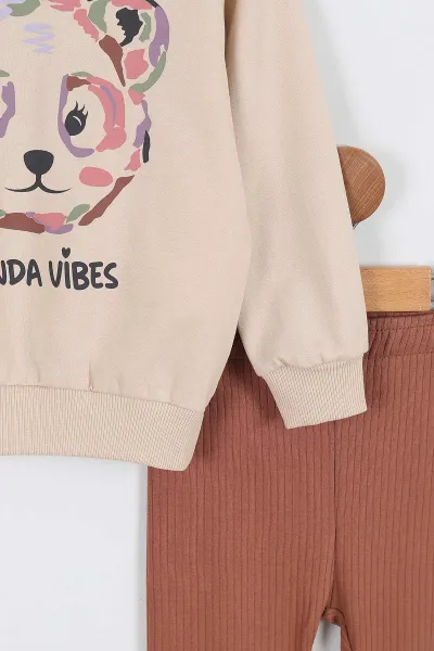 Taba (2-5 Yaş) Panda Vibes Baskılı Taytlı Kız Çocuk Takım 336967