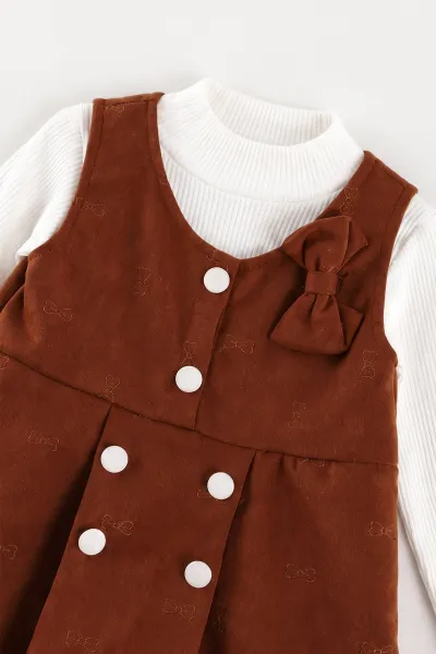 Taba (2-6 Yaş) Raporlu Badili Şapkalı Kadife Kız Çocuk Elbise 483504