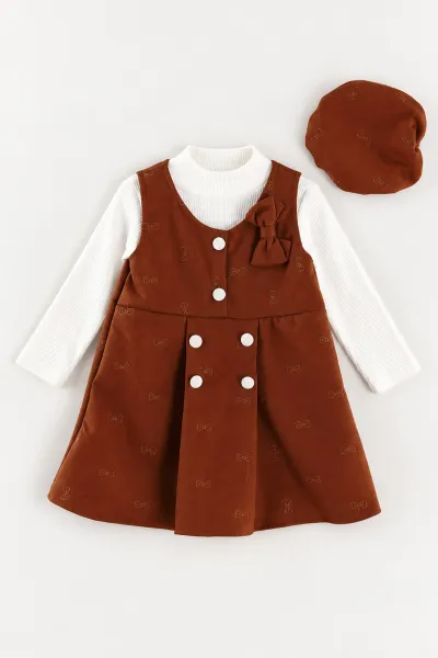 Taba (2-6 Yaş) Raporlu Badili Şapkalı Kadife Kız Çocuk Elbise 483504