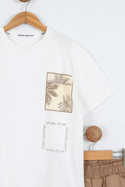 Taba (3-10 Yaş)Naturel Baskılı Gabardin  Şortlu Erkek Çocuk Takım 356914