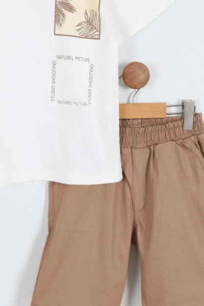 Taba (3-10 Yaş)Naturel Baskılı Gabardin  Şortlu Erkek Çocuk Takım 356914