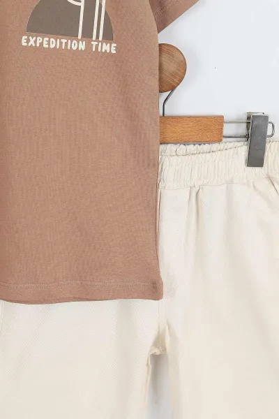 Taba (3-10 Yaş)Ön Arka Baskılı  Gabardin  Şortlu Erkek Çocuk Takım 356931