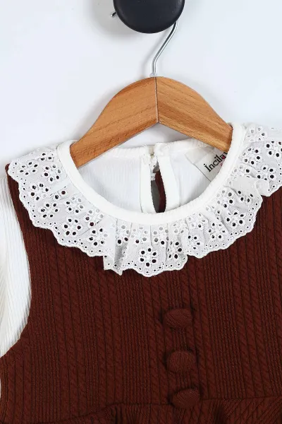 Taba (3-7 Yaş) Güpürlü Badili Ön Düğme Detaylı Kız Çocuk 3'lü Takım 331718